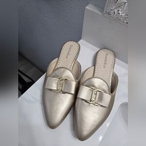 Charter Club Women's Metallic Gold Mules with Bow Accent